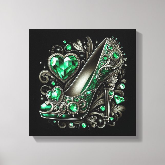 Emerald Green Stiletto High Heels with Hearts Leinwanddruck (Vorderseite)
