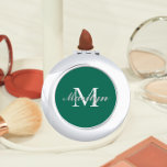 Emerald Green stilisiert Wedding Bridesmaid Monogr Taschenspiegel<br><div class="desc">Ein personalisierter Kompaktspiegel für Ihre Hochzeitsjubiläumsjacke oder Ihre Trauzeugin,  deren Initial und Name auf einem trendigen,  smaragdgrünen Hintergrund stilisiert ist. Bearbeiten,  um Initial und Namen zu ersetzen. Wählen Sie Ihren kompakten Spiegelstil aus.</div>