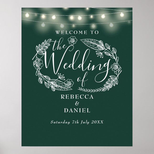 Emerald Green String Lights Begrüßungszeichen Poster (Vorne)