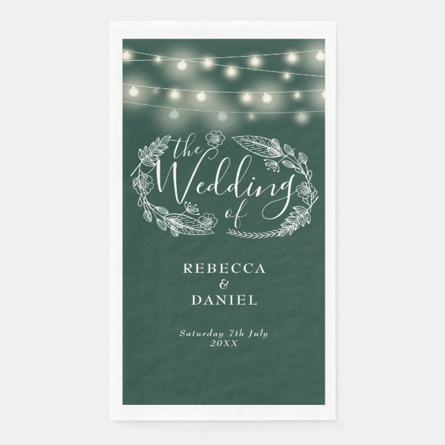 Emerald Green String Lights Floral Wedding Serviette (Vorderseite)