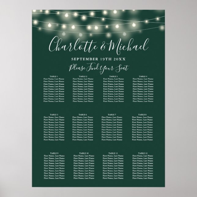 Emerald Green String Lights Hochzeitstabelle Poster (Vorne)