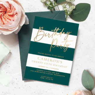 Emerald Green Stripe Gold Geburtstag Einladung