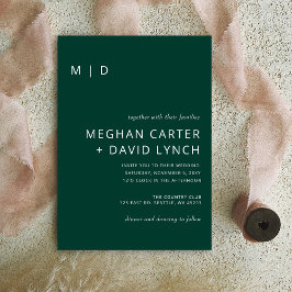 Emerald Green stylish Modern Monogram Wedding Einladung