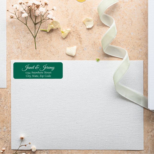 Emerald Green Stylized Name Wedding Rücksendeadres (In Situ Wedding)