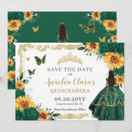 Emerald Green Sunblumen Blütengolden Quinceañera Save The Date