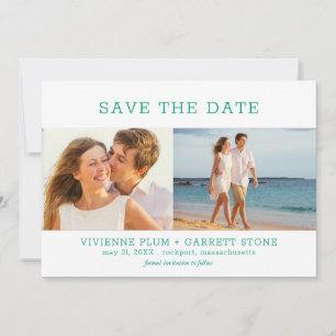 Emerald Green Text Three Foto Wedding Save The Date