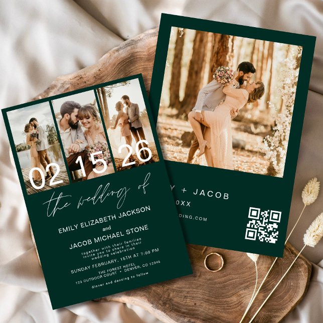 Emerald Green The Wedding of Foto QR Code Elegant Einladung (Von Creator hochgeladen)