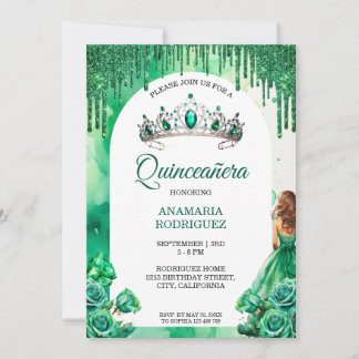 Emerald Green Tiara Quinceañera Rose Blumenbogen Einladung