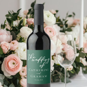 Emerald Green Typografy Chic Forest Wedding Weinetikett