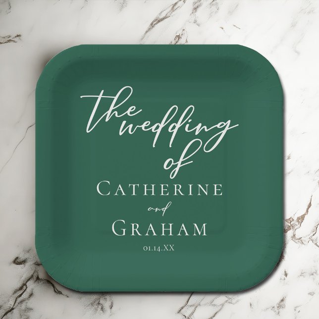 Emerald Green Typografy Custom Forest Wedding Pappteller (Von Creator hochgeladen)
