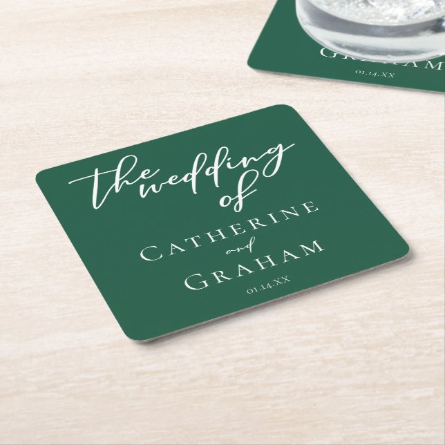Emerald Green Typografy Custom Forest Wedding Rechteckiger Pappuntersetzer (angewinkelt)
