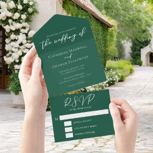 Emerald Green Typografy Forest Wedding All In One Einladung