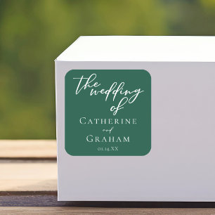 Emerald Green Typografy Forest Wedding Quadratischer Aufkleber
