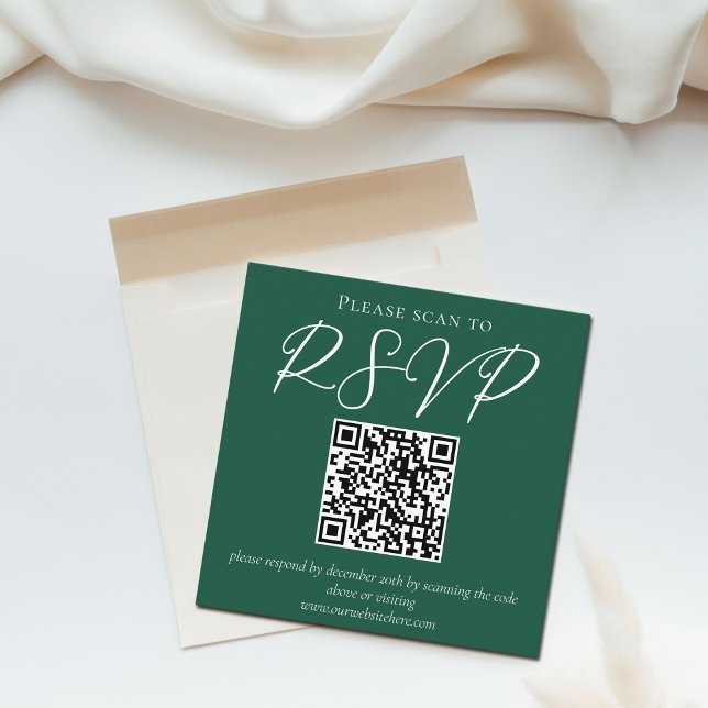 Emerald Green Typografy QR Code Wedding RSVP Begleitkarte (Von Creator hochgeladen)