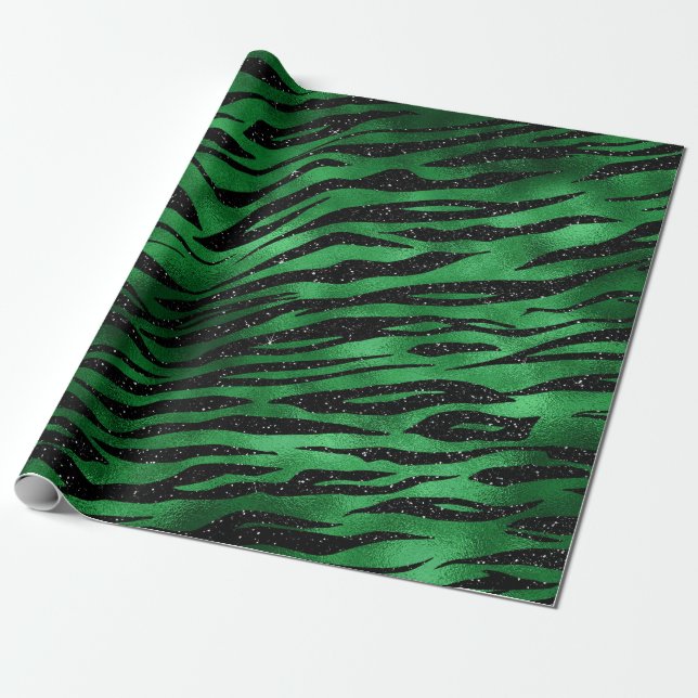 Emerald Green und Black Glam Animal Print Geschenkpapier (Ungerollt)