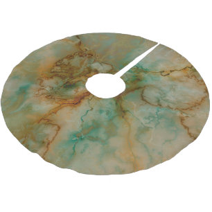 Emerald Green und Copper Gold Marmor Polyester Weihnachtsbaumdecke