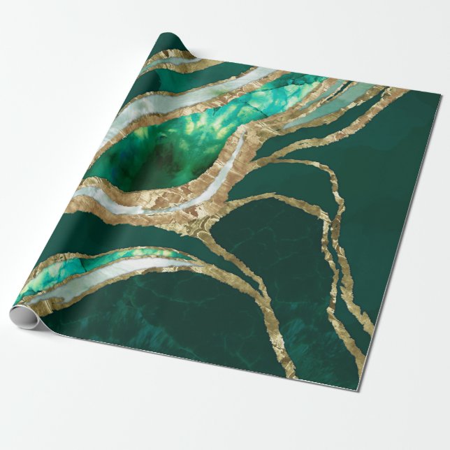 Emerald Green und Gold abstrakt Geschenkpapier (Ungerollt)