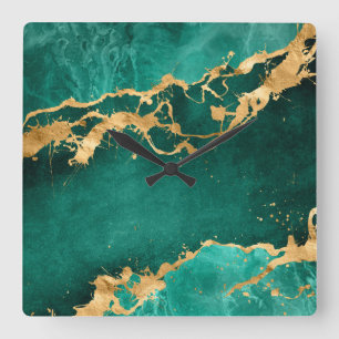 Emerald Green und Gold abstrakt Quadratische Wanduhr