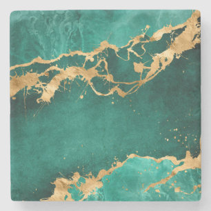 Emerald Green und Gold abstrakt Steinuntersetzer