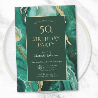 Emerald Green und Gold Agate 50. Geburtstag Einladung