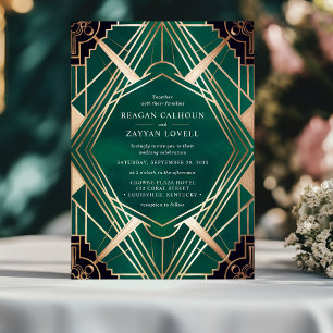 Emerald Green und Gold Art Deco Wedding Einladung