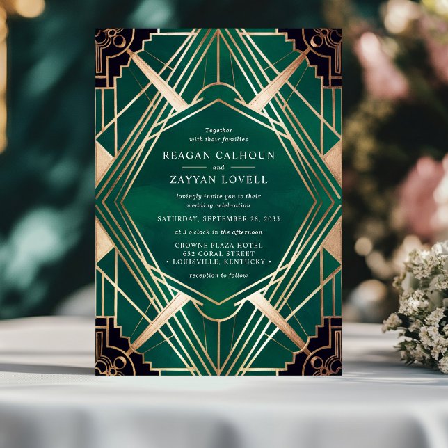 Emerald Green und Gold Art Deco Wedding Einladung (Von Creator hochgeladen)