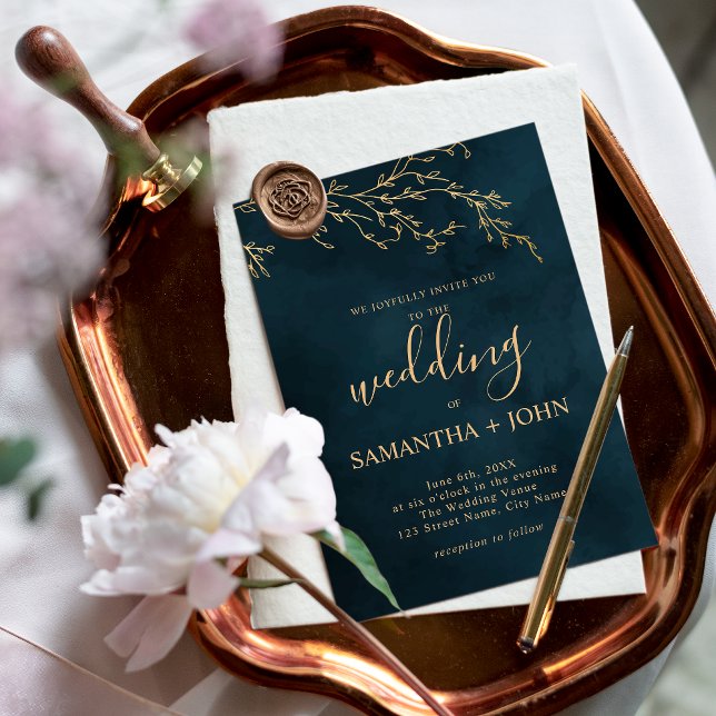 Emerald Green und Gold Botanische Hochzeit Einladung (Von Creator hochgeladen)