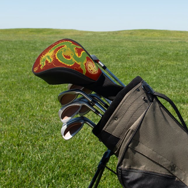 Emerald Green und Gold Dragon Lucky Lunar Neues Ja Golf Headcover (In SItu)
