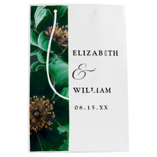 Emerald Green und Gold Elegante schicke Blumenhoch Mittlere Geschenktüte