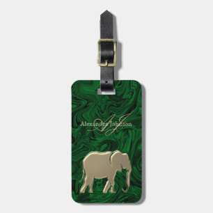 Emerald Green und Gold Elephant Mit Monogramm Gepäckanhänger
