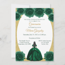 Emerald Green und Gold Floral Quinceanera Einladung