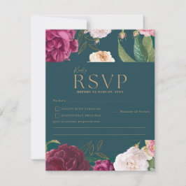 Emerald Green und Gold Floral Wedding RSVP Karte
