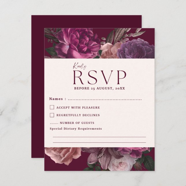 Emerald Green und Gold Floral Wedding RSVP Karte (Vorne/Hinten)