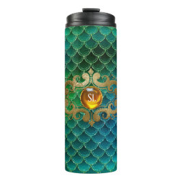 Emerald Green und Gold Gemstone Meerjungenskala Thermosbecher