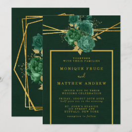 Emerald Green und Gold Geometric Floral Wedding Einladung