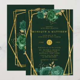 Emerald Green und Gold Geometric Floral Wedding Einladung