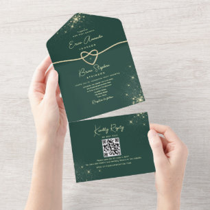 Emerald Green und Gold Glitzer Wedding All In One Einladung