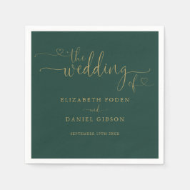 Emerald Green und Gold Heart Script Wedding Serviette