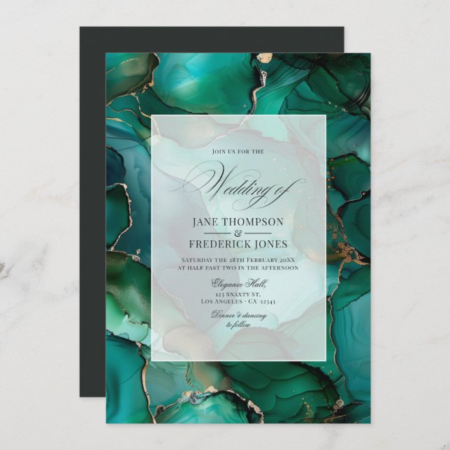 Emerald Green und Gold Ink Wedding Einladung (Vorne/Hinten)