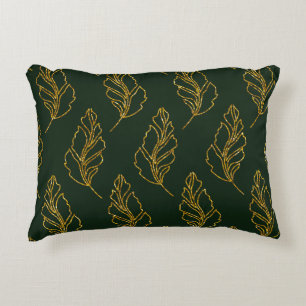 Emerald Green und Gold Leaf Lumbar Throw Kissen