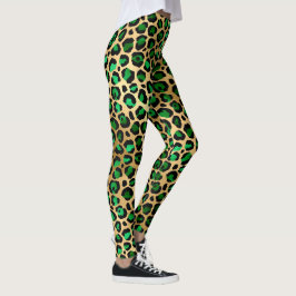 Emerald Green und Gold Leopard Print Leggings