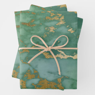 Emerald Green und Gold Marmor Look Geschenkpapier Set