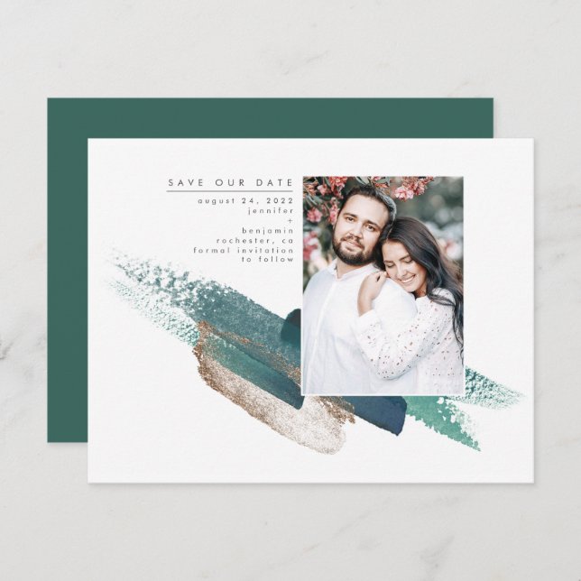 Emerald Green und Gold Modern Save the Date Foto (Vorne/Hinten)