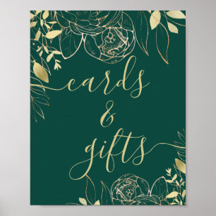 Emerald Green und Gold Moderne Blumenkarten & Gesc Poster