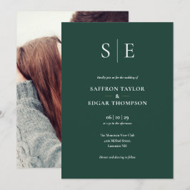 Emerald Green und Gold Monogram Foto Wedding Einladung