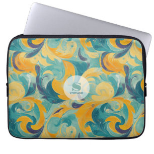 Emerald Green und Gold Paisley Inspiriert Abstrakt Laptopschutzhülle