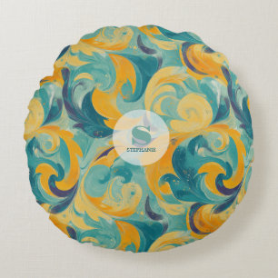 Emerald Green und Gold Paisley Inspiriert Abstrakt Rundes Kissen