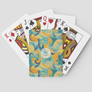 Emerald Green und Gold Paisley Inspiriert Abstrakt Spielkarten
