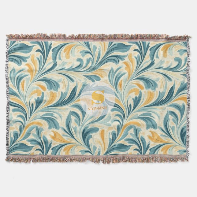 Emerald Green und Gold Paisley Leaf Muster Decke (Vorderseite)