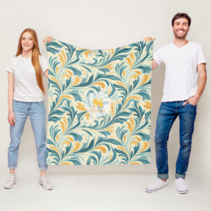 Emerald Green und Gold Paisley Leaf Muster Fleecedecke